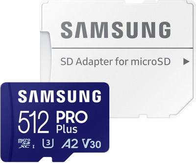 Karta pamięci Samsung PRO Plus microSDXC 512GB Class 10 UHS-I U3 V30 A2 + adapter SD (MB-MD512SA/EU)