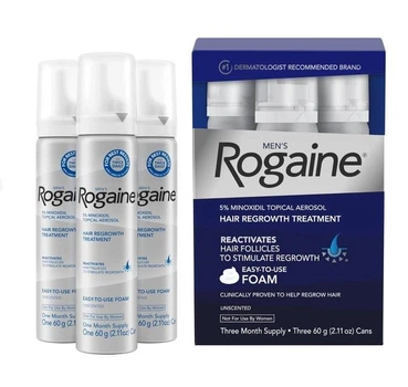 Піна Rogaine 5% Minoxidil Набір з 3 флаконів по 60 мл для роста волосся та бороди для чоловіків