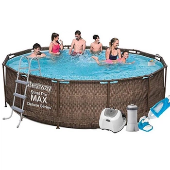 Бассейн каркасный с лестницей Bestway 366x100 см, с насосом, тент, подстилка, набор для ухода (IP-173414)
