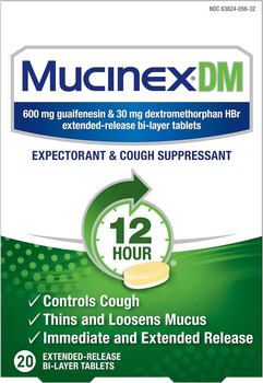 Муцинекс ДМ таблетки від кашлю, Mucinex DM, 600мг 20шт