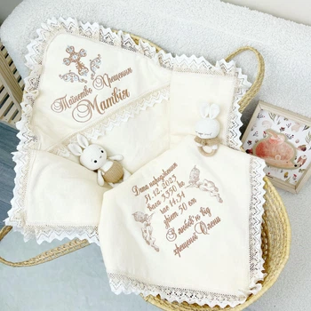 Крыжма махровая с вышивкой Family Tradition утеплённая для мальчика 100х100 см айвори Крещение Матвея