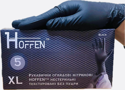 Рукавички нітрилові текстуровані, неопудрені, Чорні (5 г) міцні (100 шт/уп) HOFFEN XL
