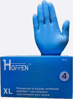 Рукавички нітрилові Hoffen сині міцні 4.0 грам розмір XL / 100 шт/упаковка