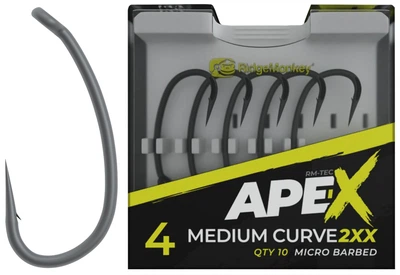 Крючок карповый RidgeMonkey Ape-X Medium Curve 2XX с бородкой #4 (10 шт / уп)