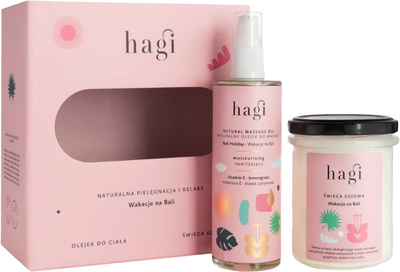 Zestaw kosmetyków do pielęgnacji Hagi Wakacje na Bali Świeca sojowa 215 ml + Olejek do masażu ciała 100 ml (5905214945633)