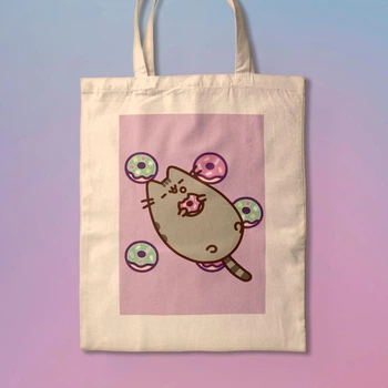 Еко-сумка, шопер з принтом Пушин з пончиками Pusheen