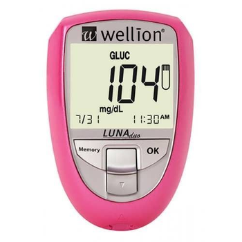 Глюкометр Wellion Luna Trio для измерения сахара и холестерина в крови (набор) Pink