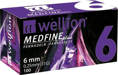 Иглы для инсулиновых шприц-ручек Wellion Medfine Plus 0,25(mm) (31G) x 6 мм, 100 шт