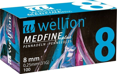 Иглы для инсулиновых шприц-ручек Wellion Medfine Plus 0,25(mm)(31G) x 8 мм, 100 шт
