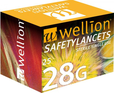 Безопасные одноразовые ланцеты Wellion 28G (1,5mm) 25 шт