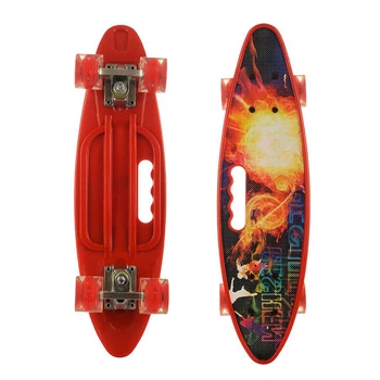 Скейт Пенніборд (Penny Board) з сяючими колесами і ручкою "Вогонь"