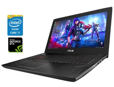Игровой ноутбук Asus Rog Strix FX502V / 15.6" (1920x1080) IPS / Intel Core i7-7700HQ (4 (8) ядра по 2.8 - 3.8 GHz) / 16 GB DDR4 / 128 GB SSD M.2 + 1000 GB HDD / nVidia GeForce GTX 1060, 3 GB GDDR5, 192-bit / WebCam / Win 10 Home б/у