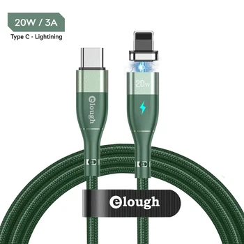 Кабель магнітний із швидкою зарядкою Elough 14 Contact 3 A, Type C - Lightining 0.5 м, Green - плаский конектор
