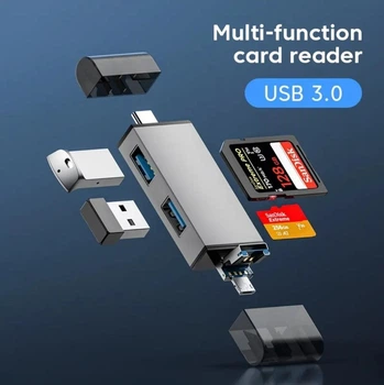 Кардридер перехідник 7 в 1 type C/USB micro USB/TF/SD/USB-флеш сірий