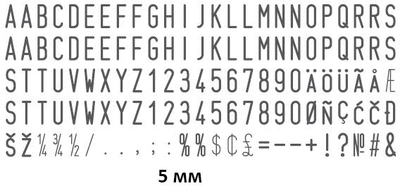 Касса букв и знаков латинская раскладка Shiny S-625 высота 5 мм Lat (4718050006256)