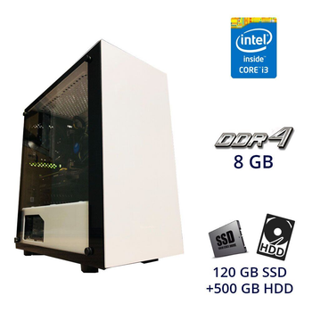 Игровой ПК Nexus M Wite Tower / Intel Core i3-10100F (4 (8) ядра по 3.6 - 4.3 GHz) / 8 GB DDR4 / 120 GB SSD+500 GB HDD / nVidia GeForce GTX 1060, 3 GB GDDR5, 129-bit / 430W б/у