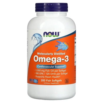 Жирні кислоти Omega-3 1000 mg, 200 рибних капсул NOW 000285200