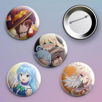 Закатні значки аніме Коносуба KonoSuba Цей чудовий світ! металевий на шпильці 56 мм 4 штуки в комплекті