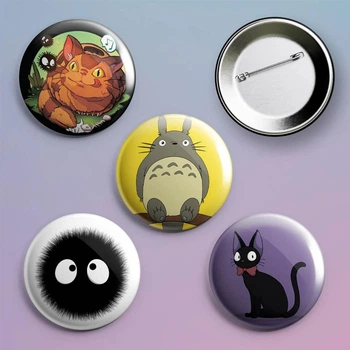 Закатные значки аниме Тоторо Мой сосед Тоторо Mein Nachbar Totoro металлические на булавке 56 мм 4 штуки в комплекте