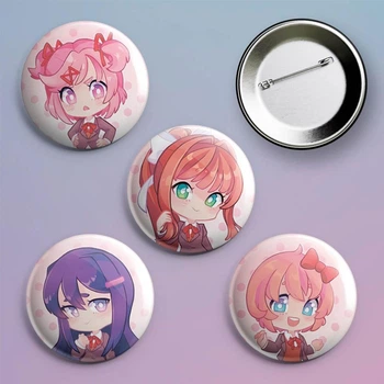 Закатні значки аніме Докі Докі Doki Doki Literature Club! металевий на шпильці 56 мм 4 штуки в комплекті