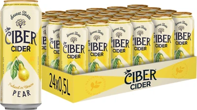 Упаковка сидра Ciber Груша («CIBER PEAR») обычный газированный сладкий пастеризованный белый 5.5% 0.5 л х 24 шт. (4820002713588)
