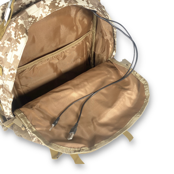 Тактичний рюкзак, 33 л, 2 відділи, USB+кабель, роз'єм для навушників, розмір: 48*35*20 см, коричневий піксель