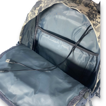 Тактичний рюкзак, 35 л, 2 відділи, USB+кабель, розʼєм для навушників, розмір: 48*35*20 см, сірий піксель
