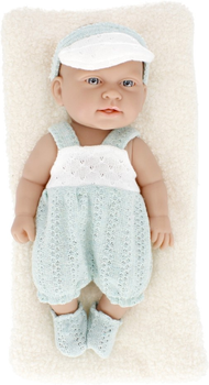 Lalka bobas Pure Baby w niebieskim kombinezonie z czapką 25 cm (5904335849097)