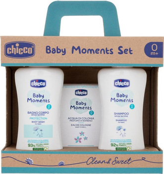 Zestaw Chicco Baby Moments Szampon 200 ml + Płyn do kąpieli 200 ml + Woda kolońska dla dzieci 100 ml (8058664138845)