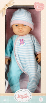 Lalka bobas JQ Baby w niebieskim garniturze w paski 40 cm (5908275184782)