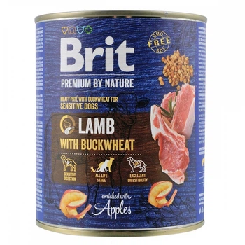 Влажный корм для собак Brit Premium by Nature с ягнёнком и гречкой 800 г (MLZ8243)