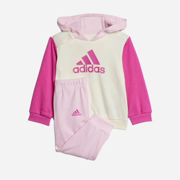 Dres sportowy (bluza z kapturem + spodnie) dla dziewczynki Adidas I CB FT JOG IQ4084 104 cm Beżowy/Różowy (4067887143332)