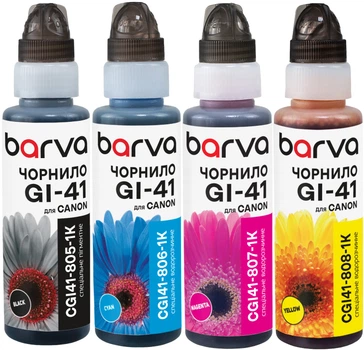 Комплект чернил Barva для Canon GI-41 флакон OneKey(1K) 4x100 мл пигментные/водорастворимые BK/C/M/Y (CGI41-1K-MP)
