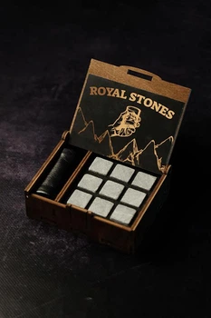Камені для віскі Royal Stones дерев'яна упаковка 9 шт каменців + мішок