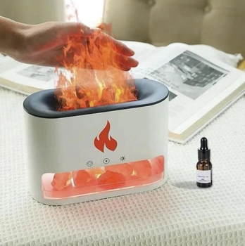 Ночник Docsal Flame 3в1 увлажнитель воздуха, соляная лампа, с эффектом пламени, белый (AD-2204)