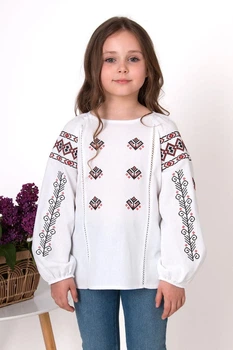 Вишиванка для дівчинки Mevis 4971-03 червона вишивка льон білий 128