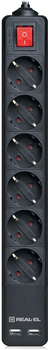 Сетевой удлинитель Real-El RS-6 Protect USB Charge 3 м Black (EL122300017)