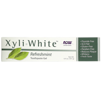 Зубная паста-гель для взрослых и детей Now Foods Xyli White Без фтора Освежающая мята 181 г