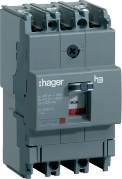 Автоматичний вимикач Hager силовий 3-п. 160A 18kA Тфікс./Мфікс. x160 (HDA160L)