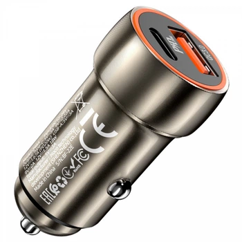 Зарядне автомобільне Hoco Z46A Type-C+USB QC PD20W 3A Металевий-Сірий