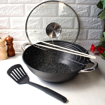 Чугунный казан Wok для плова с антипригарным покрытием 4.5 л для индукции и газа Kamille