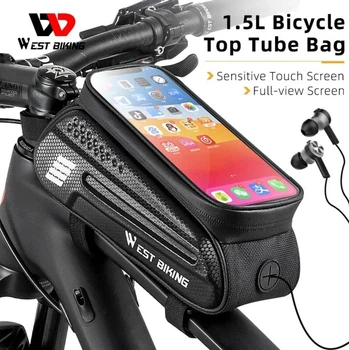 Велосипедна нарамна сумка для смартфона WEST BIKING 1,5L водонепроникна чорна