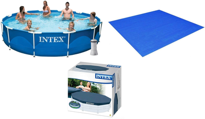 Набор бассейн каркасный Intex 366х76 см с фильтром + подстилка + тент, бассейн под ключ (Intex 28212_Intex28048_28031)