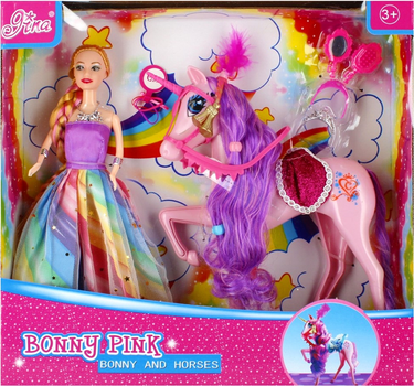 Ігровий набір Gina Bony Pink Лялька + Єдиноріжок з аксесуарами 29 см (5904335898590)