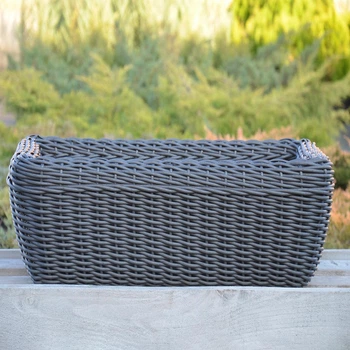 Кашпо прямоугольное 60 литров (горшок для цветов и растений), Вазон из искусственного ротанга ручной работы. Цвет Графит