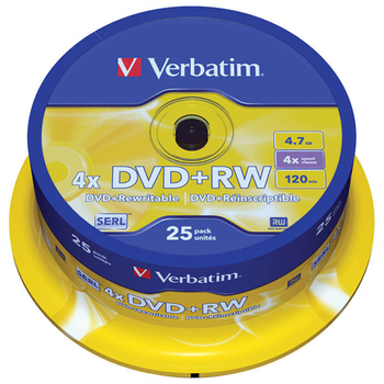 Verbatim DVD+RW 4.7 GB 4x Cake Box 25 шт (23942434894)