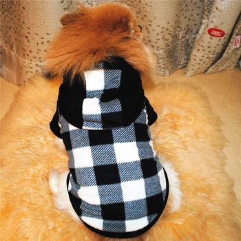 Теплое худи для котов и кошек с капюшоном Pet Style "Крупная клетка" Черная M