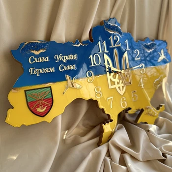 Часы настенные из эпоксидной смолы "Карта Украины" 60х40 см (039-60)
