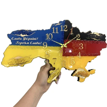 Годинник настінний з епоксидної смоли "Карта України" 40х27 см (009-40)