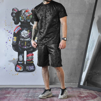 Чоловічий літній комплект Coolmax футболка + шорти чорний мультикам розмір 2XL